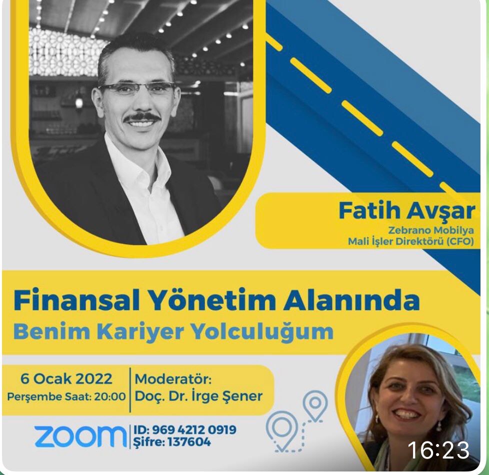 Zebrano Mobilya Mali İşler Direktörü Fatih Avşar ile Finansal Yönetim Alanında Kariyer Üzerine Söyleşi, 6 Ocak  2022 20:00